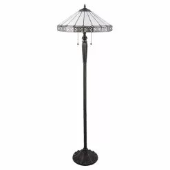 Clayre & Eef LumiLamp Tiffany Vloerlamp Ø 51x160 Cm Wit Bruin Glas Driehoek Staande Lamp Wit Staande Lamp -LAMPEN Winkel 2410497 c8cb9740