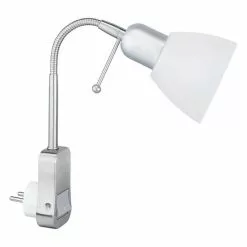 BES LED Stopcontact Lamp Met Schakelaar - Trion - Rond - Mat Chroom - Aluminium - E14 - Stekkerlamp - Stekkerspot