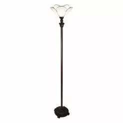 Clayre & Eef LumiLamp Tiffany Vloerlamp Ø 31x183 Cm Wit Glas Kunststof Staande Lamp Wit Staande Lamp
