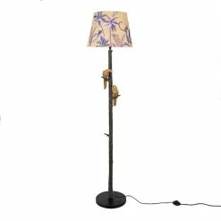 Clayre & Eef Vloerlamp Ø 37x165 Cm Zwart Goudkleurig Metaal Textiel Papegaai Staande Lamp Zwart Staande Lamp