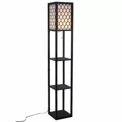 Zenzee Vloerlamp - Staande Lamp - Stalamp - Met Opbergruimte - 26L X 26B X 160H Cm - Zwart -LAMPEN Winkel 3723175 5494a254