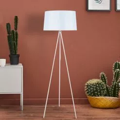Zenzee Staande Vloerlamp Op Statief Minimalistisch Design - Staande Lamp Op Driepoot Modern - Wit - 40W - 48 X 156 Cm