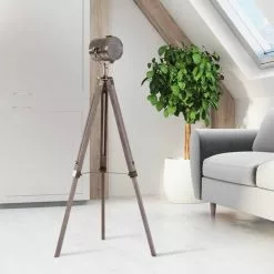 Zenzee Staande Lamp Metaal Verstelbaar In Hoogte - Vloerlamp Studio Driepoot - Retro Studiospot Met Koperkleurige Lampenkap...