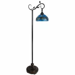 Clayre & Eef LumiLamp Tiffany Vloerlamp 152 Cm Blauw Bruin Kunststof Glas Rond Staande Lamp Blauw Staande Lamp -LAMPEN Winkel 3748247 615e66e7