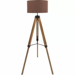 MaxxHome Vloerlamp Elly - Staande Lamp - Leeslamp - Driepoot - Hout -145 Cm - E27 - LED - 40W - Bruin