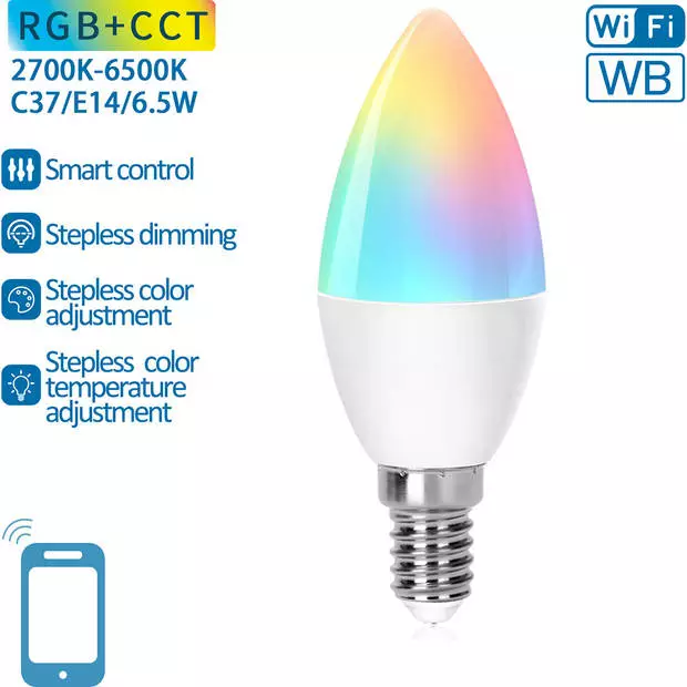 BES LED LED Lamp - Smart LED - Aigi Lexus - Bulb C37 - 6.5W - E14 Fitting - Slimme LED - Wifi LED + Bluetooth - RGB + Aanpasbare 2 BES LED LED Lamp - Smart LED - Aigi Lexus - Bulb C37 - 6.5W - E14 Fitting - Slimme LED - Wifi LED + Bluetooth - RGB + Aanpasbare - Afbeelding 2