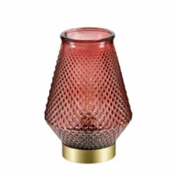 CASA DI ELTURO LED-lamp Ella – Bordeaux Rood – Goud – Werkt Op Batterijen (incl. Lamp) – Ø13 X18 Cm