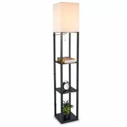 Zenzee Vloerlamp - Staande Lamp - Stalamp - Modern - Met Opbergruimte - 26L X 26B X 160H Cm - Zwart- Effen