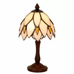 HAES DECO - Tiffany Tafellamp Beige, Bruin Ø 18x34 Cm Fitting E14 / Lamp Max 1x25W