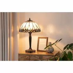 HAES DECO - Tiffany Tafellamp Beige, Bruin Ø 30x46 Cm Fitting E27 / Lamp Max 1x60W -LAMPEN Winkel 3933101 429db058