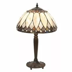HAES DECO - Tiffany Tafellamp Beige, Bruin Ø 30x46 Cm Fitting E27 / Lamp Max 1x60W