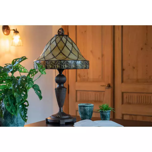 HAES DECO - Tiffany Tafellamp Beige, Bruin Ø 36x62 Cm Fitting E27 / Lamp Max 2x60W 3 HAES DECO - Tiffany Tafellamp Beige, Bruin Ø 36x62 Cm Fitting E27 / Lamp Max 2x60W - Afbeelding 3