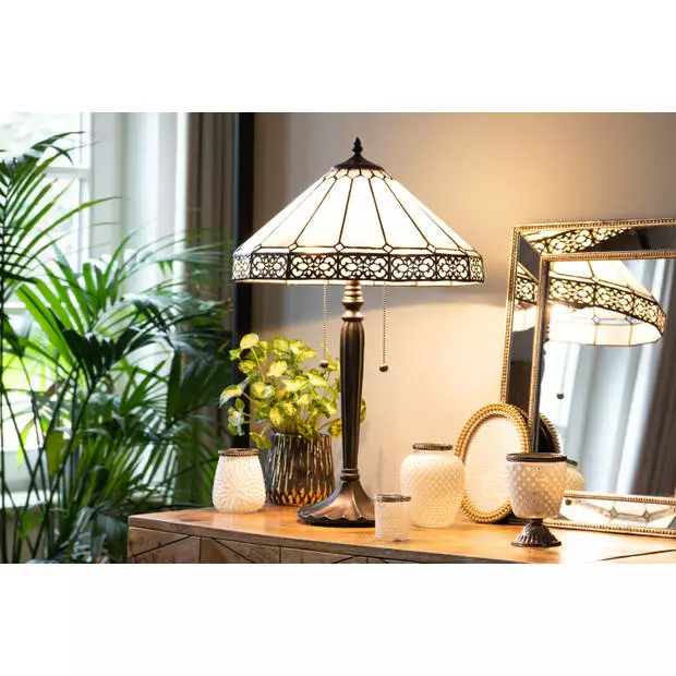 HAES DECO - Tiffany Tafellamp Beige, Bruin Ø 41x62 Cm Fitting E27 / Lamp Max 2x60W 5 HAES DECO - Tiffany Tafellamp Beige, Bruin Ø 41x62 Cm Fitting E27 / Lamp Max 2x60W - Afbeelding 5