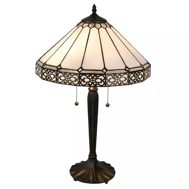 HAES DECO - Tiffany Tafellamp Beige, Bruin Ø 41x62 Cm Fitting E27 / Lamp Max 2x60W 1 HAES DECO - Tiffany Tafellamp Beige, Bruin Ø 41x62 Cm Fitting E27 / Lamp Max 2x60W