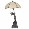 HAES DECO - Tiffany Tafellamp Beige, Bruin Ø 41x70 Cm Fitting E27 / Lamp Max 2x60W