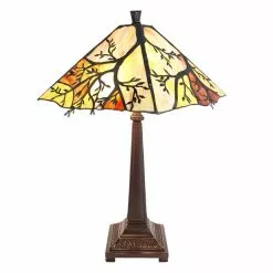 HAES DECO - Tiffany Tafellamp Beige, Bruin, Groen Ø 36x57 Cm Fitting E27 / Lamp Max 2x60W