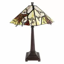 HAES DECO - Tiffany Tafellamp Beige, Bruin, Groen Ø 36x57 Cm Fitting E27 / Lamp Max 2x60W -LAMPEN Winkel 3933115 c1771867