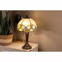 HAES DECO - Tiffany Tafellamp Beige, Groen Ø 30x50 Cm Fitting E27 / Lamp Max 2x40W -LAMPEN Winkel 3933126 194c503a