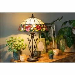 HAES DECO - Tiffany Tafellamp Beige, Groen Ø 35x61 Cm Fitting E27 / Lamp Max 2x60W -LAMPEN Winkel 3933129 156cfdd0