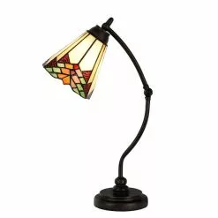 HAES DECO - Tiffany Tafellamp Beige, Rood Ø 26x50 Cm Fitting E14 / Lamp Max 1x40W