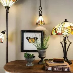 HAES DECO - Tiffany Tafellamp Beige, Rood Ø 40x60 Cm Fitting E27 / Lamp Max 2x60W -LAMPEN Winkel 3933135 160951d3