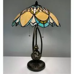 HAES DECO - Tiffany Tafellamp Blauw, Beige Ø 40x60 Cm Fitting E27 / Lamp Max 2x60W -LAMPEN Winkel 3933152 27262d4c