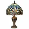 HAES DECO - Tiffany Tafellamp Blauw, Grijs, Beige Ø 20x35 Cm Fitting E14 / Lamp Max 1x60W