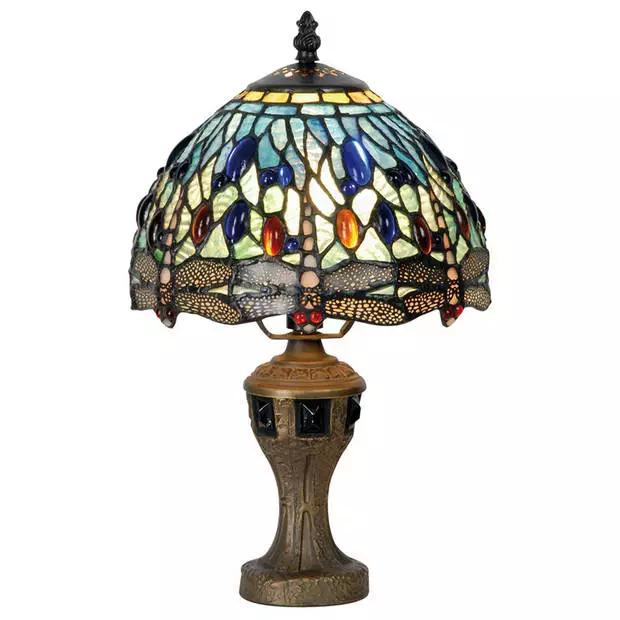 HAES DECO - Tiffany Tafellamp Blauw, Grijs, Beige Ø 20x35 Cm Fitting E14 / Lamp Max 1x60W 1 HAES DECO - Tiffany Tafellamp Blauw, Grijs, Beige Ø 20x35 Cm Fitting E14 / Lamp Max 1x60W