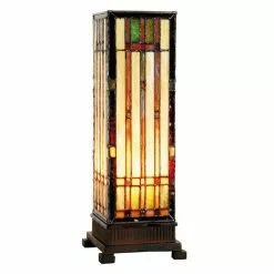 HAES DECO - Tiffany Tafellamp Bruin, Beige 12x12x35 Cm Fitting E14 / Lamp Max 1x40W