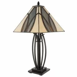 HAES DECO - Tiffany Tafellamp Bruin, Beige 51x44x66 Cm Fitting E27 / Lamp Max 2x60W -LAMPEN Winkel 3933192 46ef48e5