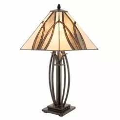 HAES DECO - Tiffany Tafellamp Bruin, Beige 51x44x66 Cm Fitting E27 / Lamp Max 2x60W -LAMPEN Winkel 3933192 83c60eac