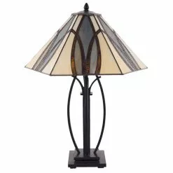 HAES DECO - Tiffany Tafellamp Bruin, Beige 51x44x66 Cm Fitting E27 / Lamp Max 2x60W -LAMPEN Winkel 3933192 d46fea8c