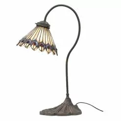 HAES DECO - Tiffany Tafellamp Bruin, Beige, Grijs Ø 20x51 Cm Fitting E14 / Lamp Max 1x40W