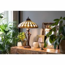 HAES DECO - Tiffany Tafellamp Creme Ø 41x64 Cm Fitting E27 / Lamp Max 2x60W -LAMPEN Winkel 3933202 14c0bd1f