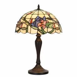 HAES DECO - Tiffany Tafellamp Creme Ø 35x53 Cm Fitting E27 / Lamp Max 1x60W