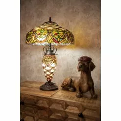 HAES DECO - Tiffany Tafellamp Creme, Bruin Ø 40x61 Cm Fitting E27 / Lamp Max 2x60W -LAMPEN Winkel 3933225 16c27b25