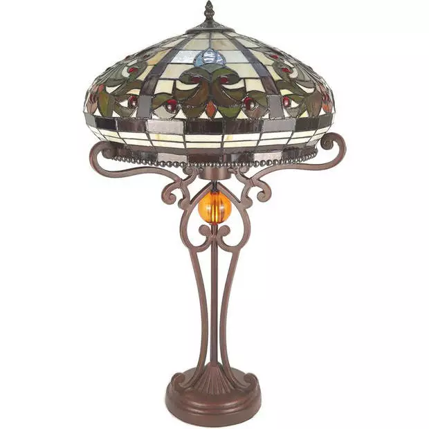 HAES DECO - Tiffany Tafellamp Creme, Bruin Ø 42x72 Cm Fitting E27 / Lamp Max 2x60W 2 HAES DECO - Tiffany Tafellamp Creme, Bruin Ø 42x72 Cm Fitting E27 / Lamp Max 2x60W - Afbeelding 2