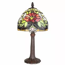 HAES DECO - Tiffany Tafellamp Creme, Bruin, Rood, Groen Ø 20x36 Cm Fitting E14 / Lamp Max 1x25W