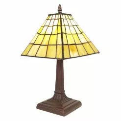 HAES DECO - Tiffany Tafellamp Geel Ø 20x38 Cm Fitting E14 / Lamp Max 1x40W