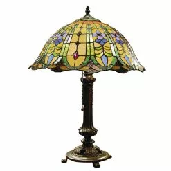 HAES DECO - Tiffany Tafellamp Groen Ø 40x53 Cm Fitting E27 / Lamp Max 2x60W