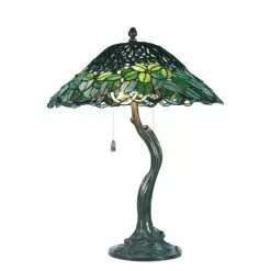HAES DECO - Tiffany Tafellamp Groen Ø 47x58 Cm Fitting E27 / Lamp Max 2x60W
