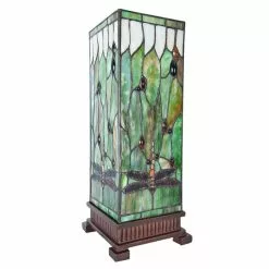 HAES DECO - Tiffany Tafellamp Groen, Bruin, Beige 18x18x45 Cm Fitting E27 / Lamp Max 1x40W -LAMPEN Winkel 3933272 88d5aa56