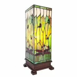 HAES DECO - Tiffany Tafellamp Groen, Bruin, Beige 18x18x45 Cm Fitting E27 / Lamp Max 1x40W