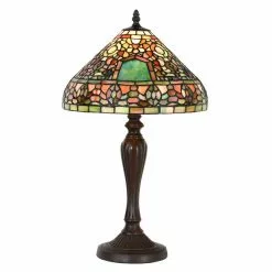 HAES DECO - Tiffany Tafellamp Groen, Bruin, Rood Ø 30x53 Cm Fitting E27 / Lamp Max 1x60W