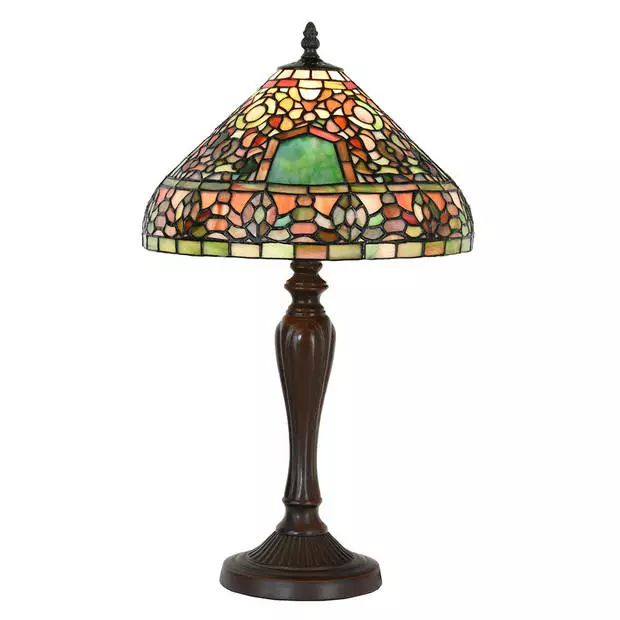 HAES DECO - Tiffany Tafellamp Groen, Bruin, Rood Ø 30x53 Cm Fitting E27 / Lamp Max 1x60W 1 HAES DECO - Tiffany Tafellamp Groen, Bruin, Rood Ø 30x53 Cm Fitting E27 / Lamp Max 1x60W
