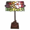 HAES DECO - Tiffany Tafellamp Groen, Roze 15x15x33 Cm Fitting E14 / Lamp Max 1x25W
