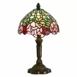 HAES DECO - Tiffany Tafellamp Groen, Roze Ø 21x39 Cm Fitting E14 / Lamp Max 1x25W