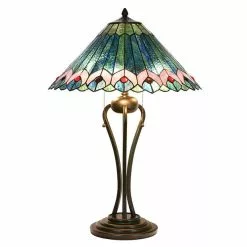 HAES DECO - Tiffany Tafellamp Groen, Roze, Blauw Ø 48x73 Cm Fitting E27 / Lamp Max 2x40W