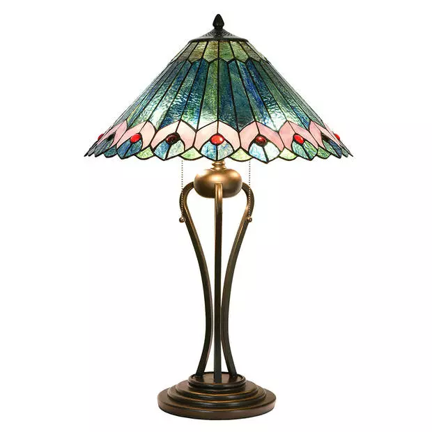 HAES DECO - Tiffany Tafellamp Groen, Roze, Blauw Ø 48x73 Cm Fitting E27 / Lamp Max 2x40W 1 HAES DECO - Tiffany Tafellamp Groen, Roze, Blauw Ø 48x73 Cm Fitting E27 / Lamp Max 2x40W