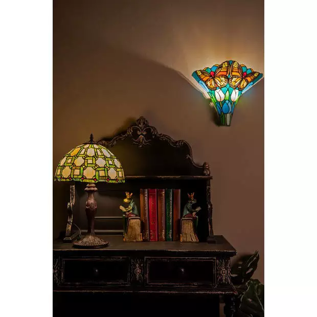 HAES DECO - Tiffany Tafellamp Groen, Wit Ø 30x49 Cm Fitting E27 / Lamp Max 1x60W 2 HAES DECO - Tiffany Tafellamp Groen, Wit Ø 30x49 Cm Fitting E27 / Lamp Max 1x60W - Afbeelding 2